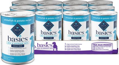 Blue Buffalo Basics Limited Ingredient Diet Grain-Free Whitefish Entrée Adult Canned Dog Food, 12.5-oz can, case of 12, slide 1 of 1