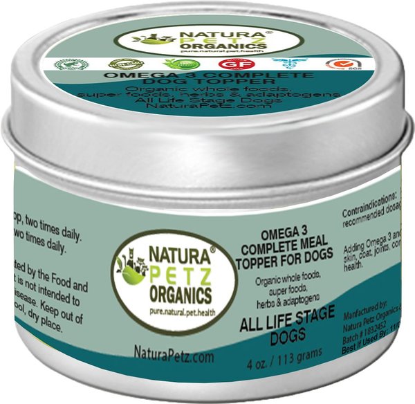Natura Petz Organics Omega 3 & 6 Turkey Flavored Powder Skin & Coat Supplement for Dogs, 4-oz tin slide 1 of 1