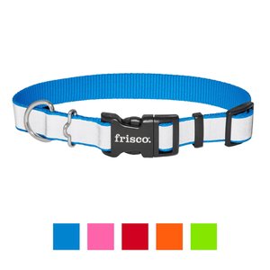 Frisco Solid Polyester Reflective Dog Collar, Blue, Medium: 14 to 20-in neck, 1-in wide