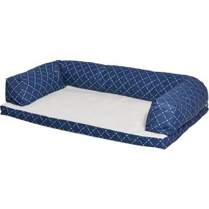 MidWest QuietTime Couture Hampton Orthopedic Bolster Dog Bed w/Removable Cover, Blue/White, Giant