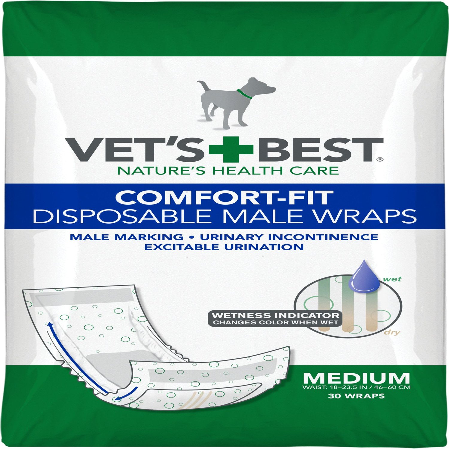 Simple Solution Disposable Dog Diapers for Male Dogs Male Wraps with Super Absorbent Leak-Proof Fit Excitable Urination or Male Marking Large 30 Count Incontinence