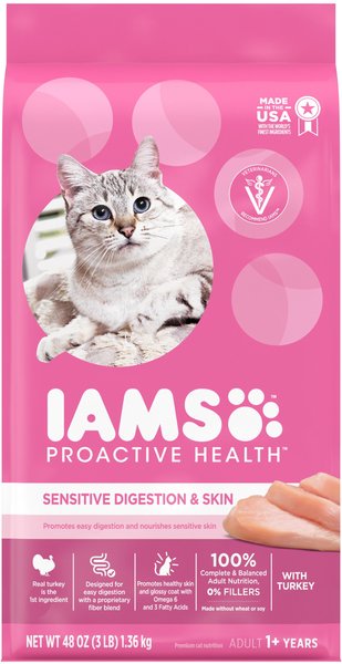 Iams Proactive Health Sensitive Digestion & Skin Turkey Dry Cat Food, 3-lb bag slide 1 of 9