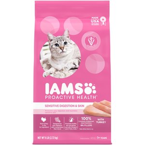 Iams Proactive Health Sensitive Digestion & Skin Turkey Dry Cat Food, 6-lb bag