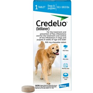Credelio Chewable Tablet for Dogs, 50.1-100 lbs, (Blue Box), 1 Chewable Tablet (1-mo. supply)