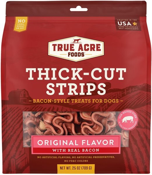 True Acre Foods Thick Cut Strips with Real Bacon Dog Treats, 25-oz bag slide 1 of 7
