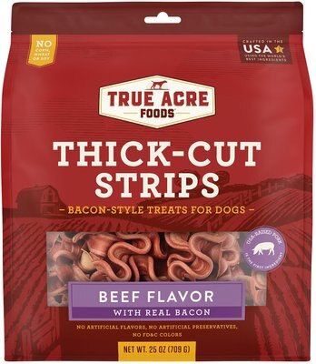 True Acre Foods Thick Cut Strips with Real Bacon and Beef Dog Treats, 25-oz bag, slide 1 of 1