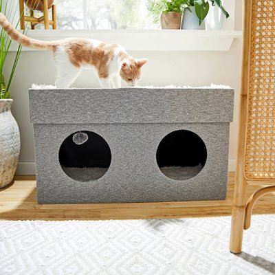 Frisco Double Cube Stackable and Collapsible Cat Condo, Gray, slide 1 of 1