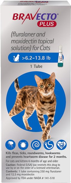 Bravecto Plus Topical Solution for Cats, >6.2-13.8 lbs, (Blue Box), 1 Dose (2-mos. supply) slide 1 of 8