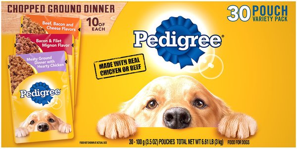 Pedigree Chopped Ground Dinner Variety Pack Adult Wet Dog Food, 3.5-oz pouch, case of 30 slide 1 of 8