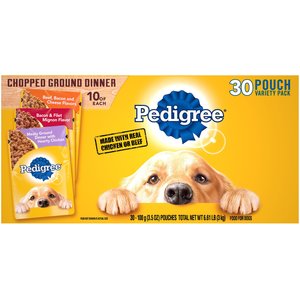 Pedigree Chopped Ground Dinner Variety Pack Adult Wet Dog Food, 3.5-oz pouch, case of 30