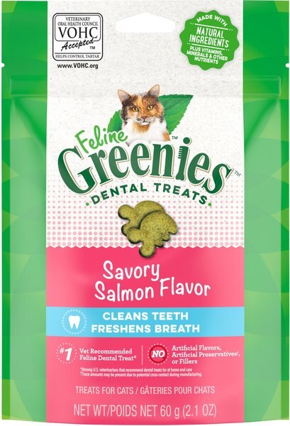 Greenies Feline Savory Salmon Flavor Adult Dental Cat Treats, 2.1-oz bag slide 1 of 8
