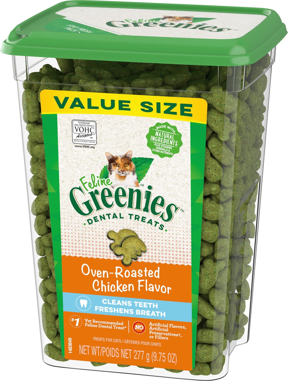 Pouch FELINE GREENIES Natural Dental Care Cat Treats Oven Roasted Chicken Flavor 2.5 oz