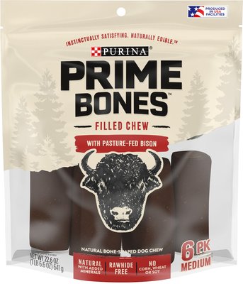 Purina Prime Bones Natural Dog Bone Filled Chew With Pasture-Fed Bison Medium Dog Treats, slide 1 of 1