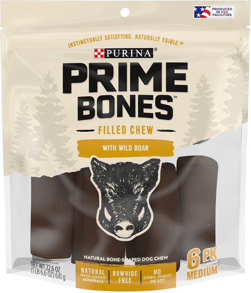 Purina Prime Bones Natural Filled Chew With Wild Boar Medium Dog Treats, 6 count slide 1 of 10