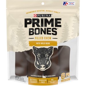 Purina Prime Bones Natural Filled Chew With Wild Boar Medium Dog Treats, 6 count