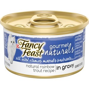 Fancy Feast Gourmet Naturals Natural Rainbow Trout Recipe In Gravy Canned Cat Food, 3-oz can, case of 12