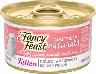 Fancy Feast Gourmet Naturals Natural Wild Alaskan Salmon Recipe Grain-Free Pate Kitten Canned Cat Food, 3-oz can, case of 12, slide 1 of 1