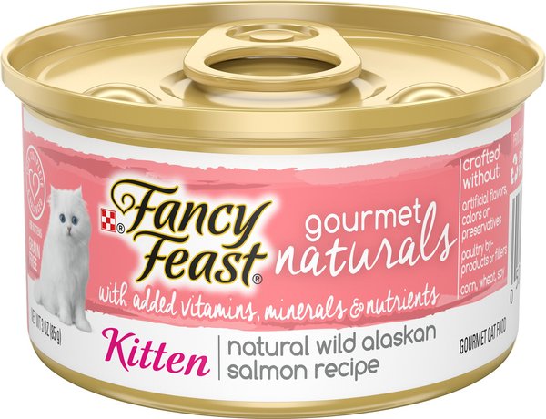 Fancy Feast Gourmet Naturals Natural Wild Alaskan Salmon Recipe Grain-Free Pate Kitten Canned Cat Food, 3-oz can, case of 12 slide 1 of 10
