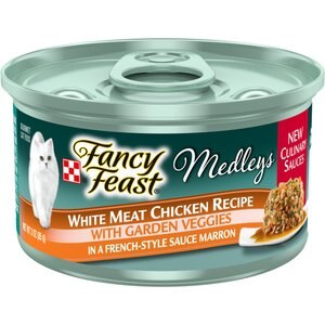 Fancy Feast Medleys White Meat Chicken Recipe with Garden Veggies in Sauce Marron Canned Cat Food, 3-oz can, case of 24