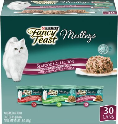 Fancy Feast Medleys Seafood Collection with Garden Greens in Sauce Variety Pack Canned Cat Food, 3-oz can, case of 30, slide 1 of 1