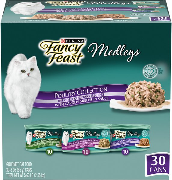 Fancy Feast Medleys Poultry Collection with Garden Greens in Sauce Variety Pack Canned Cat Food, 3-oz can, case of 30 slide 1 of 10