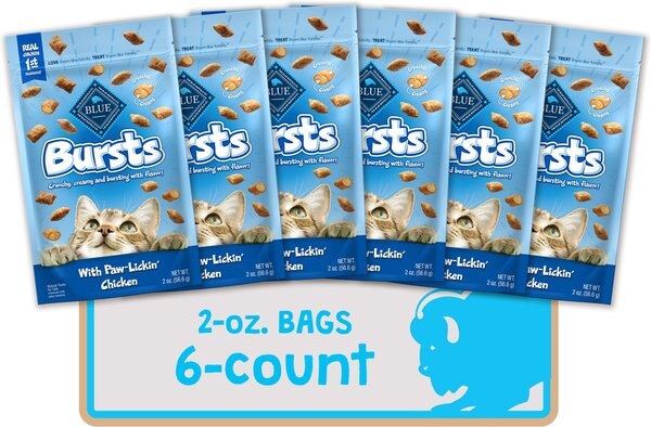 Blue Buffalo Bursts With Paw-Licken Chicken Cat Treats, 6 count, 2-oz bag slide 1 of 8