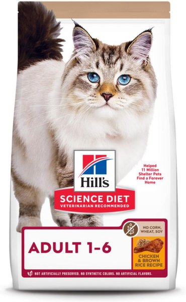 Hill's Science Diet Adult 1-6 Chicken & Brown Rice Recipe Dry Cat Food, 15-lb bag slide 1 of 9