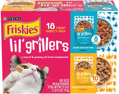 Friskies Lil' Grillers Seared Cuts With Chicken & Tuna in Gravy Variety Pack Wet Cat Food, 1.55-oz pouch, case of 18, slide 1 of 1