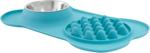Frisco Silicone Slow Feeder Mat with Stainless Steel Bowl, Teal, 1.75 Cups slide 1 of 8