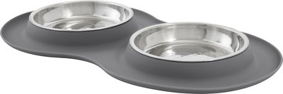 Frisco Double Stainless Steel Dog & Cat Bowl with Silicone Mat, Light Gray, 1.75 Cups, slide 1 of 1