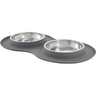 Frisco Double Stainless Steel Dog & Cat Bowl with Silicone Mat, Light Gray, 1.75 Cups