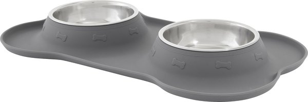 Frisco Double Stainless Steel Pet Bowl with Silicone Mat, Small, Gray, 0.75 Cup slide 1 of 8