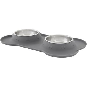 Frisco Double Stainless Steel Pet Bowl with Silicone Mat, Small, Gray, 0.75 Cup