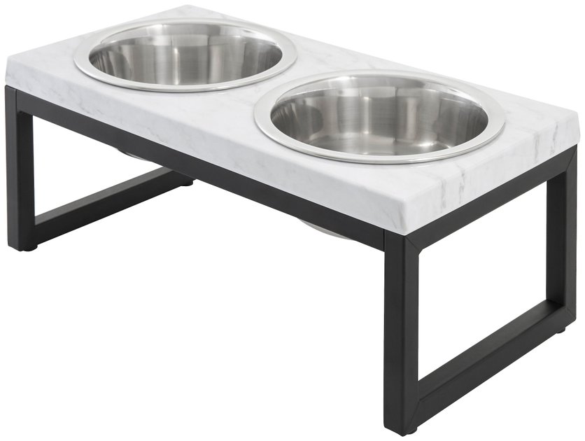 FRISCO Marble Print Stainless Steel Double Elevated Dog Bowl, 3 Cups Frisco Marble Print Stainless Steel Double Elevated Dog Bowl