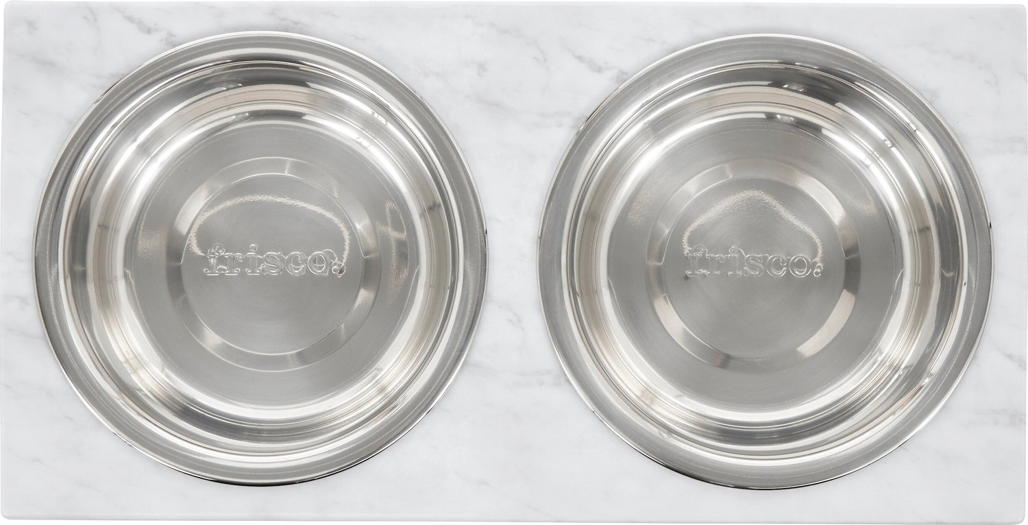 FRISCO Marble Print Stainless Steel Double Elevated Dog Bowl, 3 Cups Frisco Marble Print Stainless Steel Double Elevated Dog Bowl