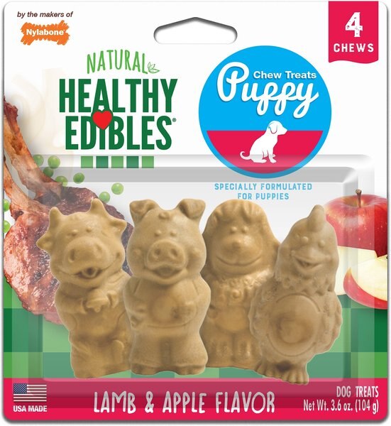 Nylabone Healthy Edibles Long Lasting Puppy Lamb & Apple Flavor Small Breed Dog Bone Treats, 4 count slide 1 of 11