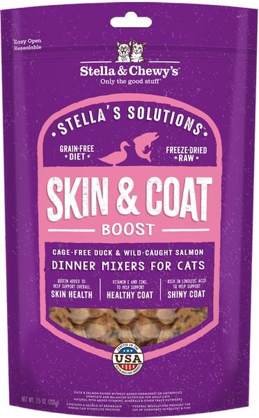 Stella & Chewy's Stella's Solutions Skin & Coat Duck & Salmon Freeze-Dried Raw Cat Food, 7.5-oz bag slide 1 of 5