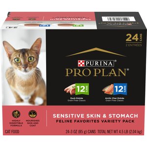 Purina Pro Plan Focus Sensitive Skin & Stomach Duck & Arctic Char Variety Pack Canned Cat Food, 3-oz can, case of 24
