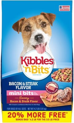Kibbles 'n Bits Mini Bits Bacon & Steak Flavor Small Breed Dry Dog Food, 4.2-lb bag, slide 1 of 1