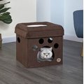Go Pet Club Comfy Paw Print Cat Cube Bed, Brown