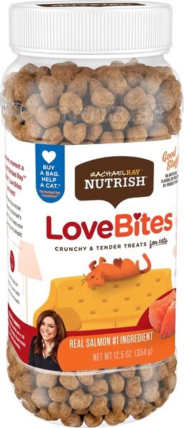 Rachael Ray Nutrish LoveBites Salmon Flavor Cat Treats, 12.5-oz tub slide 1 of 7