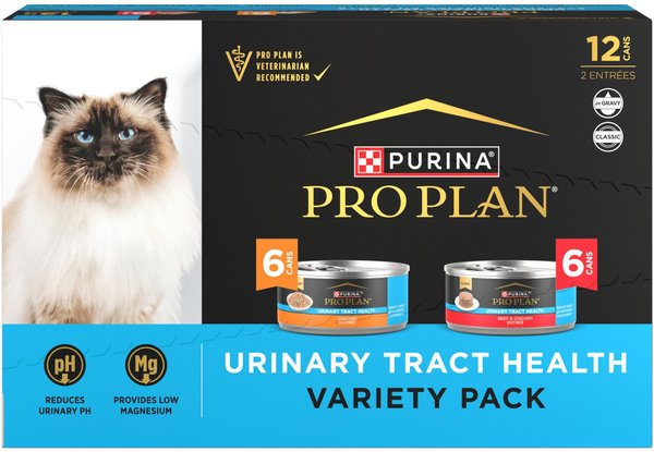 Purina Pro Plan Urinary Tract Health Focus Chicken & Beef & Chicken Variety Pack Cat Food, 5.5-oz can, case of 24 slide 1 of 10