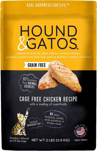 Hound & Gatos Grain-Free Cage Free Chicken Recipe Dry Cat Food, 2-lb bag slide 1 of 8