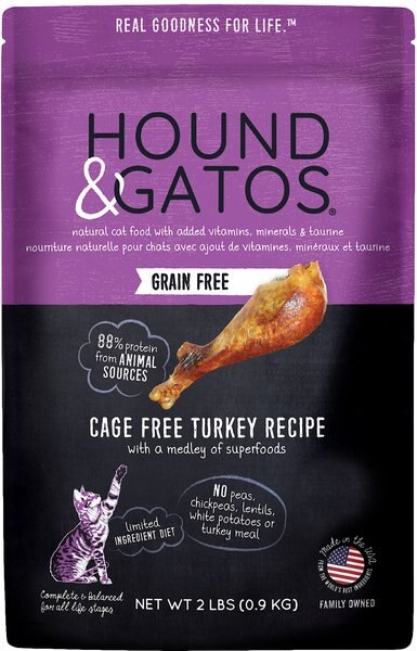 Hound & Gatos Grain-Free Cage Free Turkey Recipe Dry Cat Food, 2-lb bag slide 1 of 8