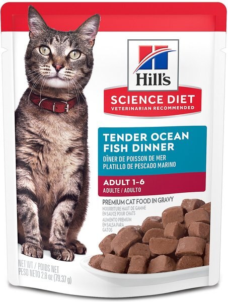Hill's Science Diet Adult Tender Ocean Fish Recipe Cat Food, 2.8-oz pouch, case of 24 slide 1 of 9