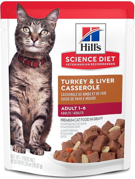 Hill's Science Diet Adult Turkey & Liver Casserole Recipe Cat Food, 2.8-oz pouch, case of 24 slide 1 of 9