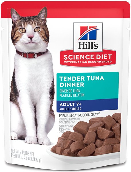 Hill's Science Diet Adult 7+ Tender Tuna Recipe Cat Food, 2.8-oz pouch, case of 24 slide 1 of 9