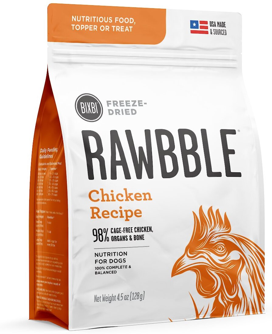 BIXBI Rawbble Chicken Recipe Grain-Free Freeze-Dried Dog Food, 4.5-oz ...