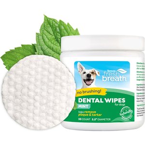 TropiClean Fresh Breath Mint Dog Dental Wipes, 50 count