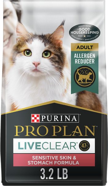 Purina Pro Plan LiveClear Sensitive Skin & Stomach Turkey & Oatmeal Formula Dry Cat Food, 3.2-lb bag slide 1 of 10